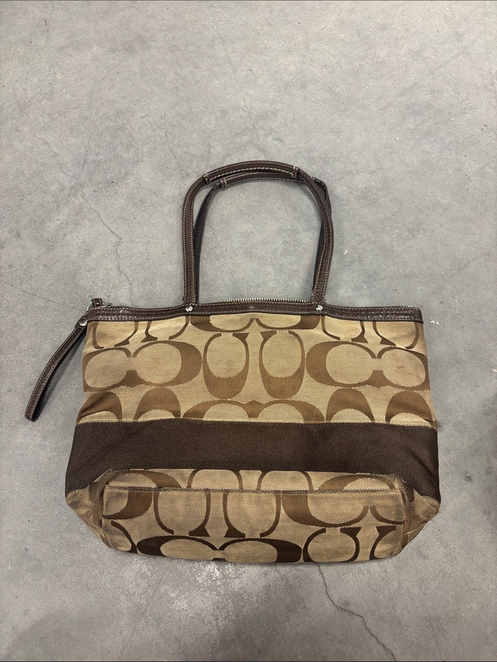 Coach Brown Signature Canvas Tote with Dark Brown Trim